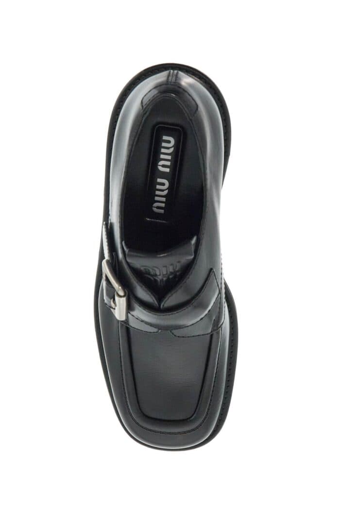 MIU MIU Smooth Leather Monk Strap Shoes In 9