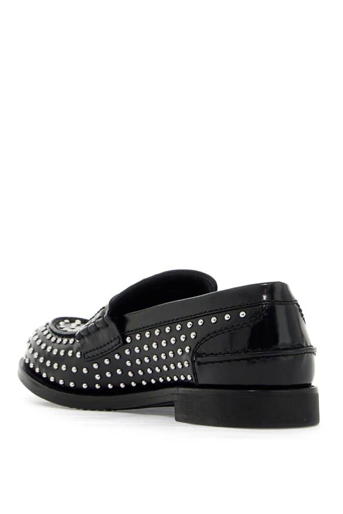 MIU MIU Studded Brushed Leather Penny Loafers