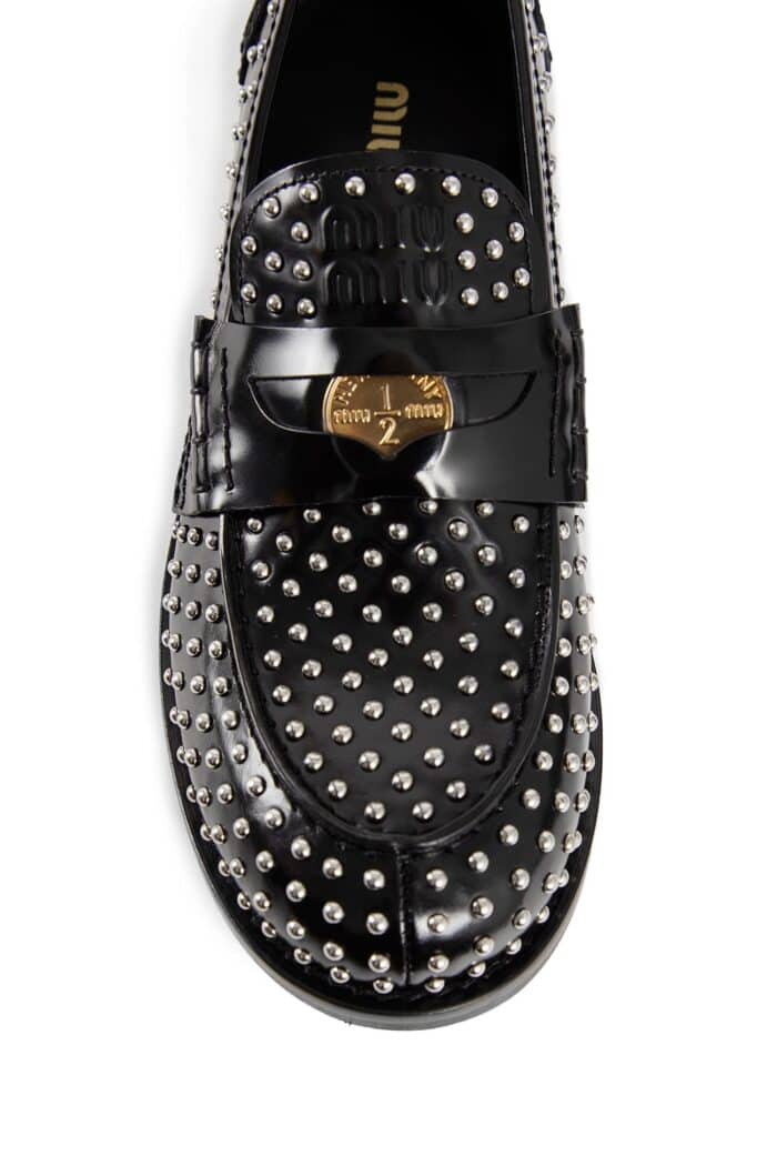 MIU MIU Studded Leather Penny Loafers