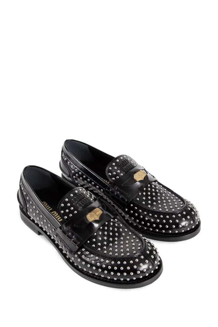 MIU MIU Studded Leather Penny Loafers