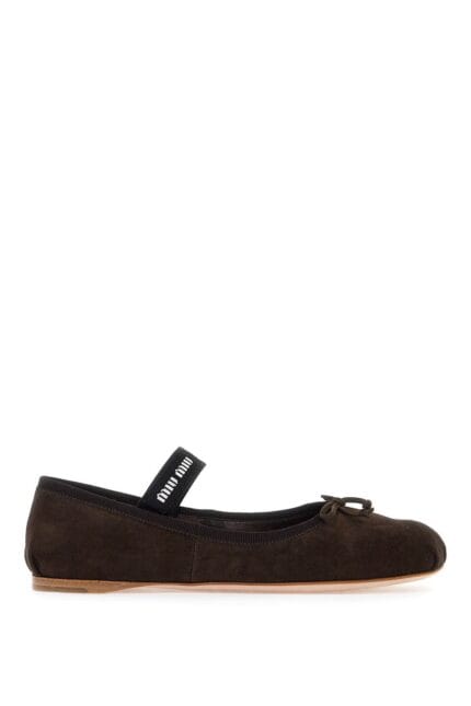 MIU MIU Suede Ballet Flats With Elastic Band