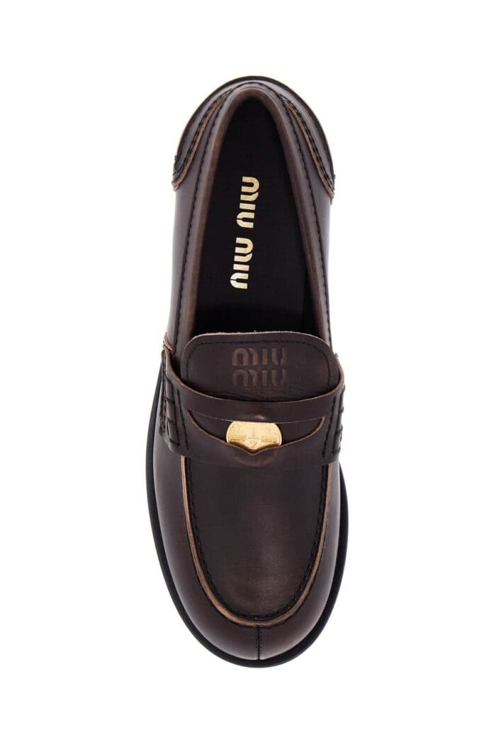 MIU MIU Used-effect Leather Loafers