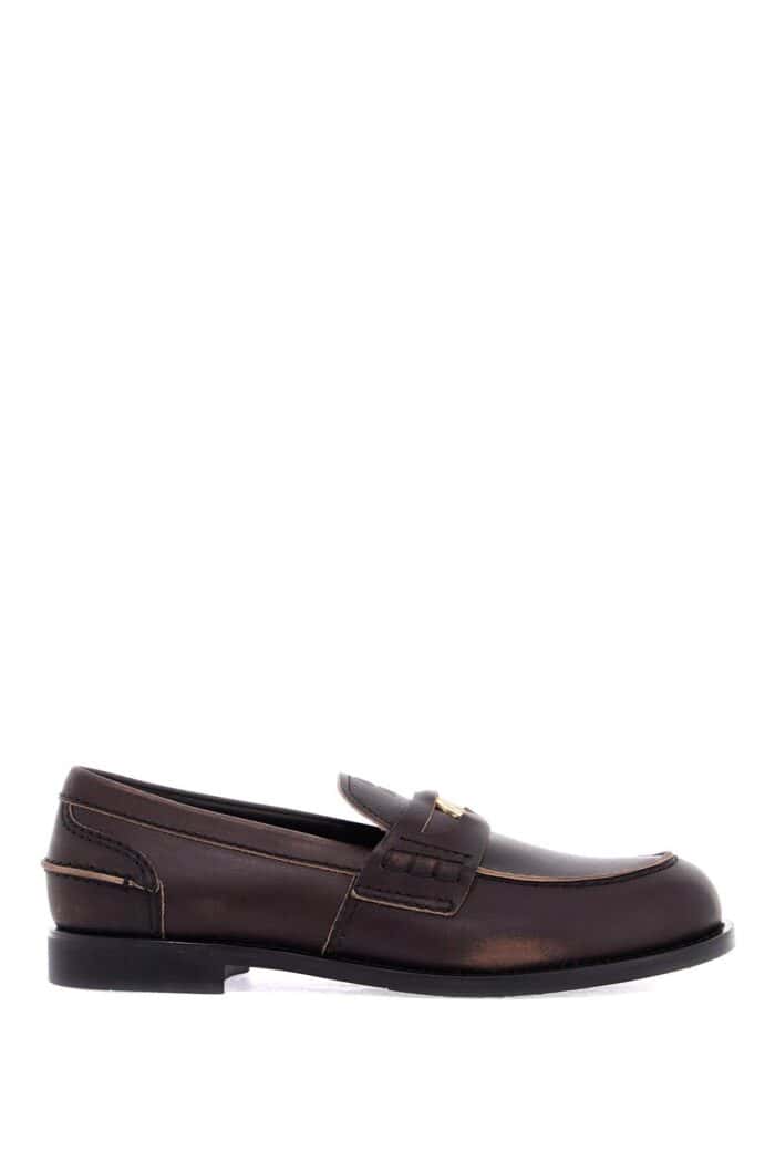 MIU MIU Used-effect Leather Loafers