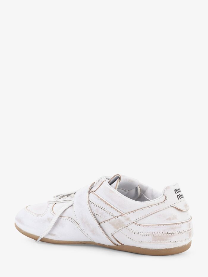 Miu Miu Used-effect Leather Sneakers With Metal Buckle Detail
