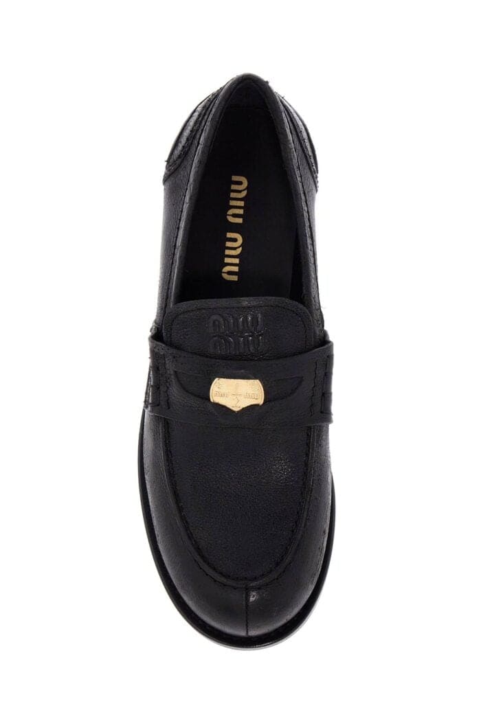 MIU MIU Vintage-effect Leather Penny Loafers