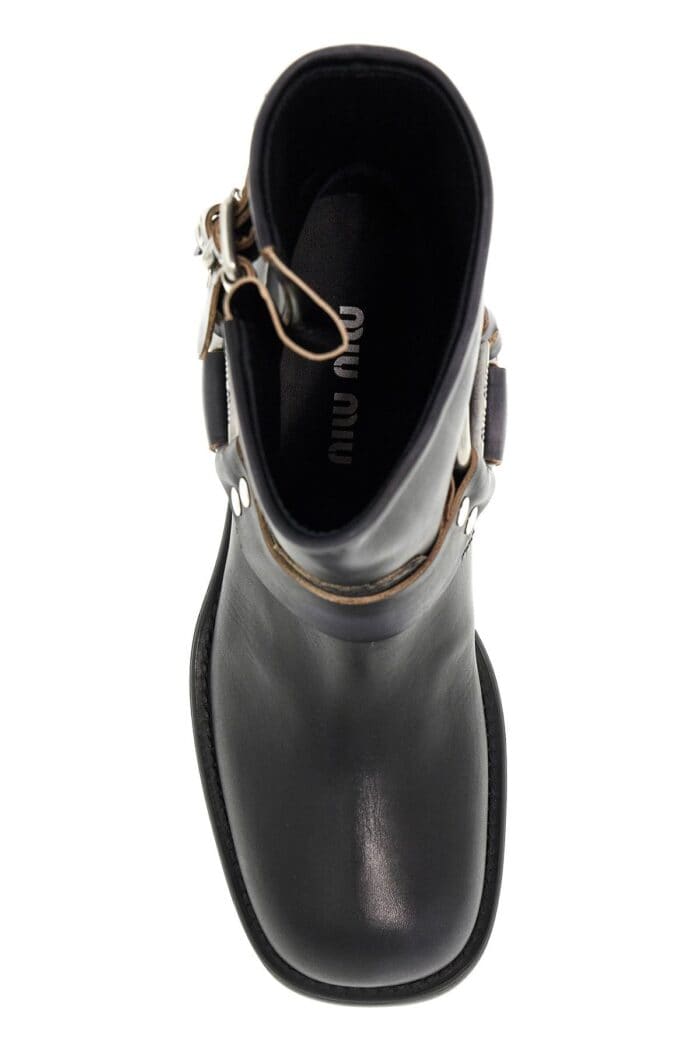 MIU MIU Vintage Leather Ankle Boots With Distressed Effect