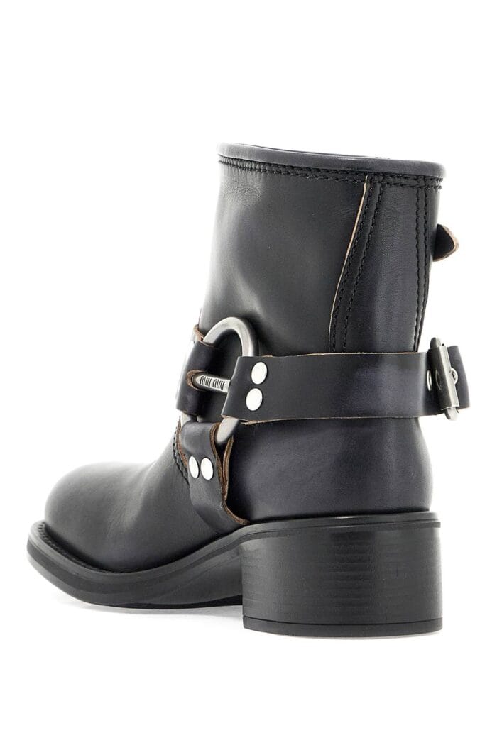 MIU MIU Vintage Leather Ankle Boots With Distressed Effect