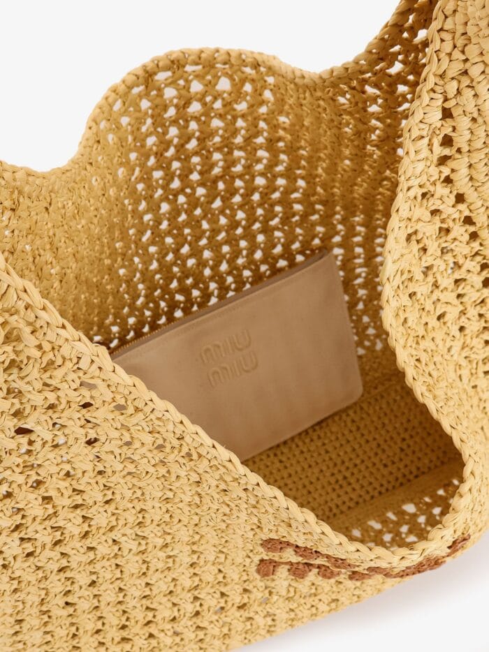 Miu Miu Viscose Shoulder Bag With Rafia Effect And Lettering Logo