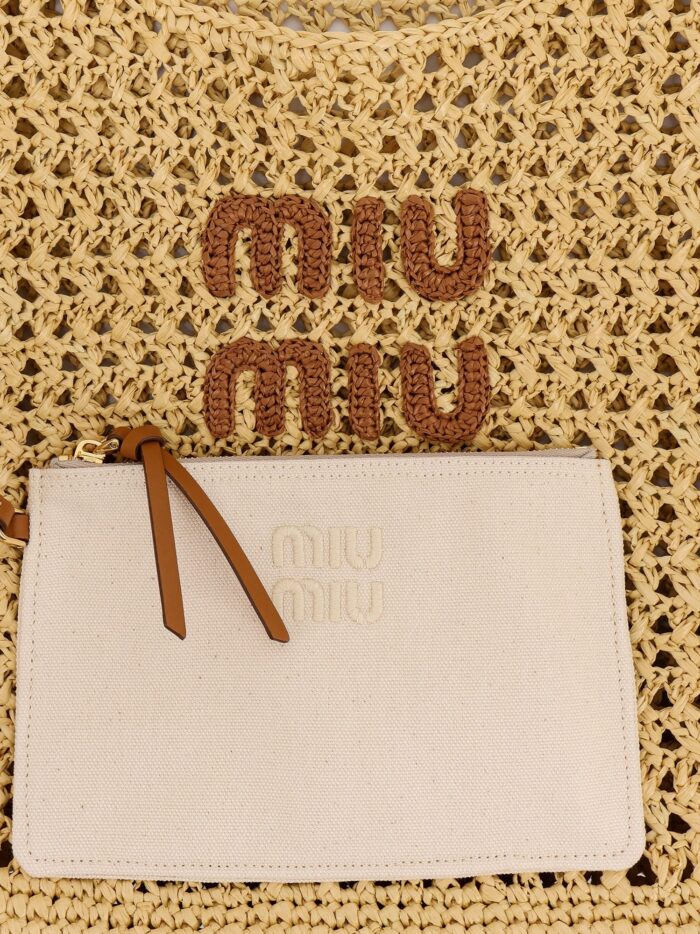 Miu Miu Viscose Shoulder Bag With Rafia Effect And Lettering Logo