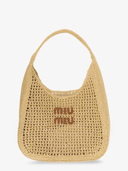 Miu Miu Viscose Shoulder Bag With Rafia Effect And Lettering Logo