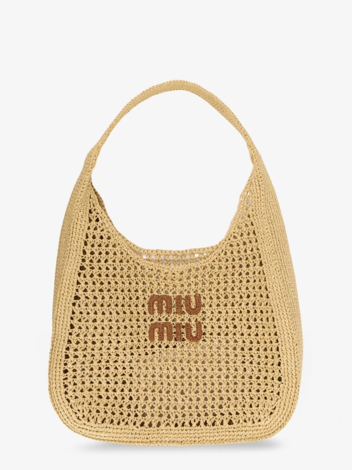 Miu Miu Viscose Shoulder Bag With Rafia Effect And Lettering Logo