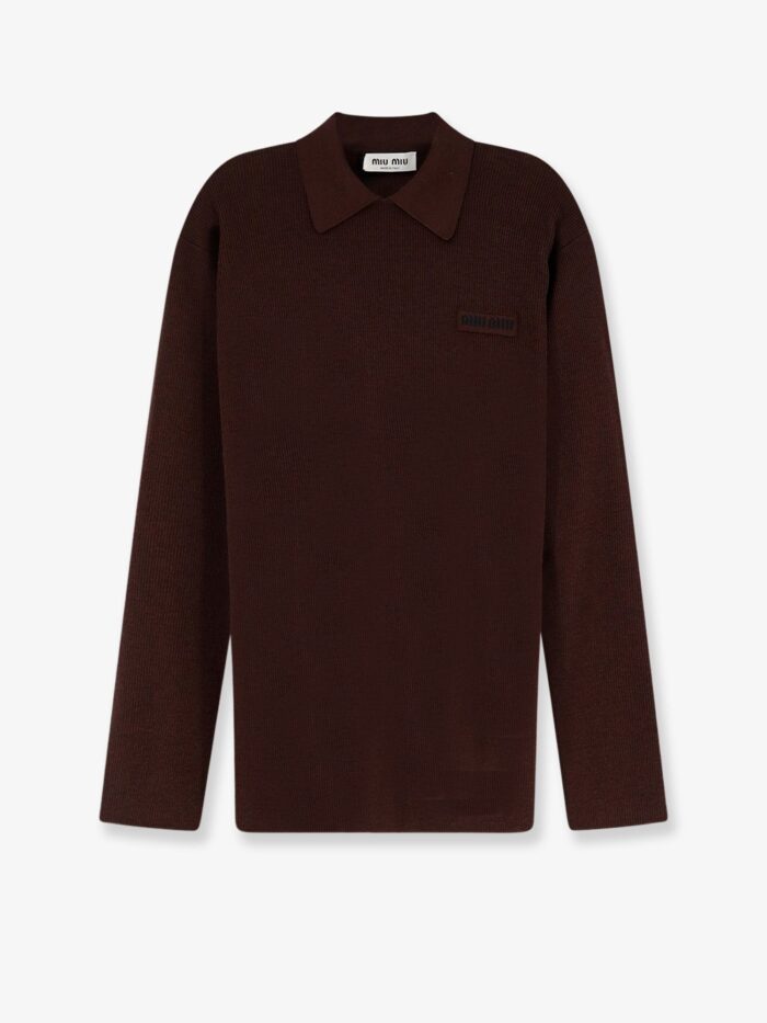 miu miu wool polo shirt with embroidered logo on the front Miu Miu Wool Polo Shirt With Embroidered Logo On The Front