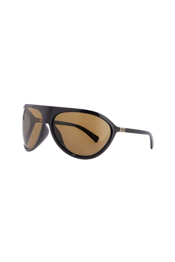 MIU MIU Wraparound Sunglasses Black Brown Lenses Uv Protection 0mu A01s