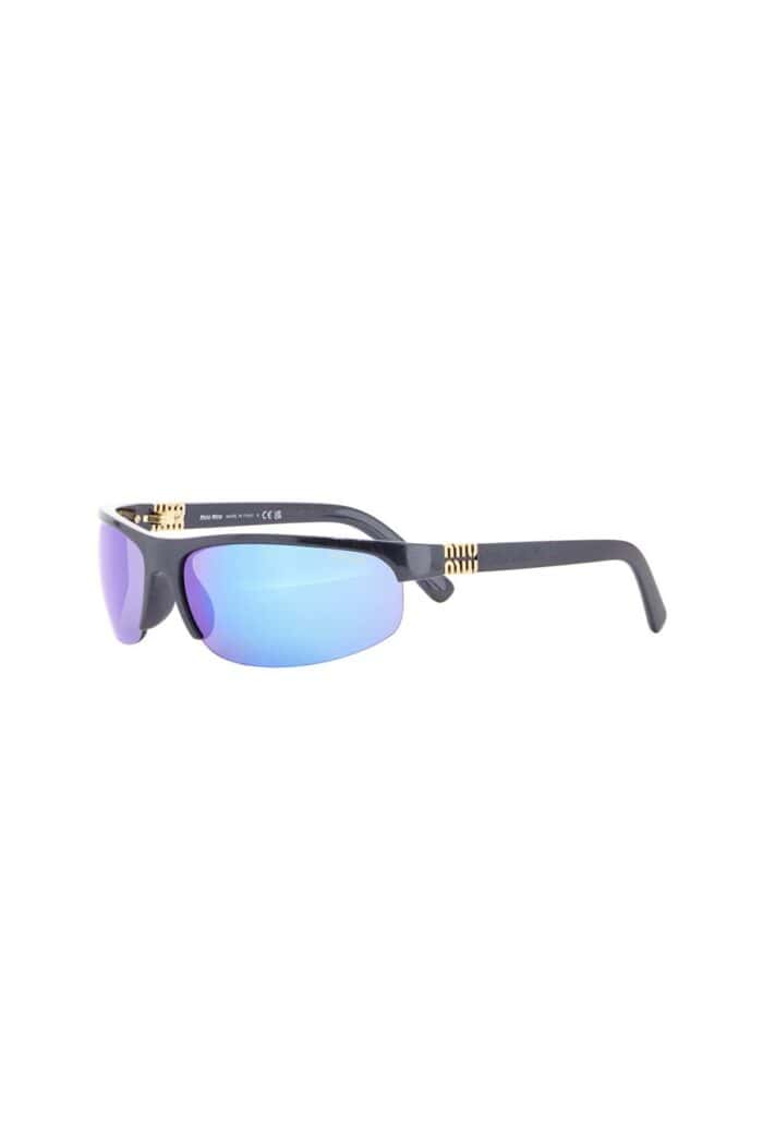 MIU MIU Wraparound Sunglasses With Blue Gray Mirrored Lenses 0mu A02s