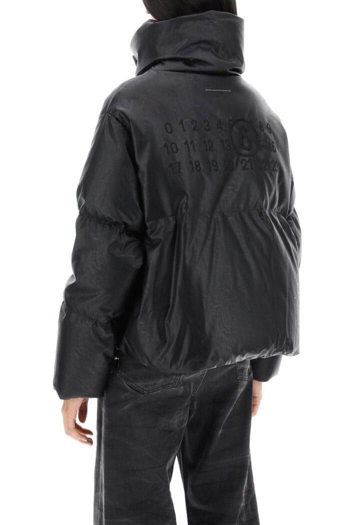 Mm6 Maison Margiela Faux Leather Puffer Jacket With Back Logo Embroidery