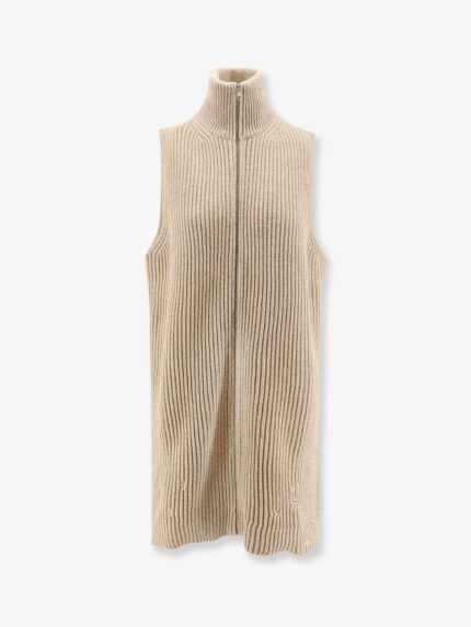 MM6 MAISON MARGIELA Sleeveless Long Wool Blend Cardigan With Distressed Effect