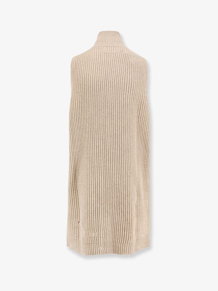 MM6 MAISON MARGIELA Sleeveless Long Wool Blend Cardigan With Distressed Effect