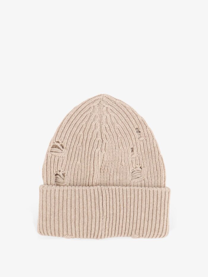 MM6 MAISON MARGIELA Wool Blend Beanie Hat With Distressed Effect