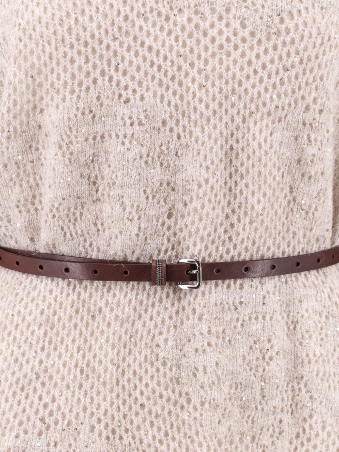 Brunello Cucinelli Mohair And Wool Blend Long Dress With All-over Dazzling Detail