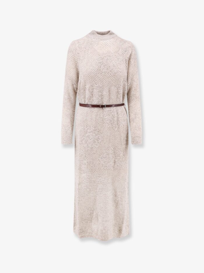 brunello cucinelli mohair and wool blend long dress with all over dazzling detail Brunello Cucinelli Mohair And Wool Blend Long Dress With All-over Dazzling Detail