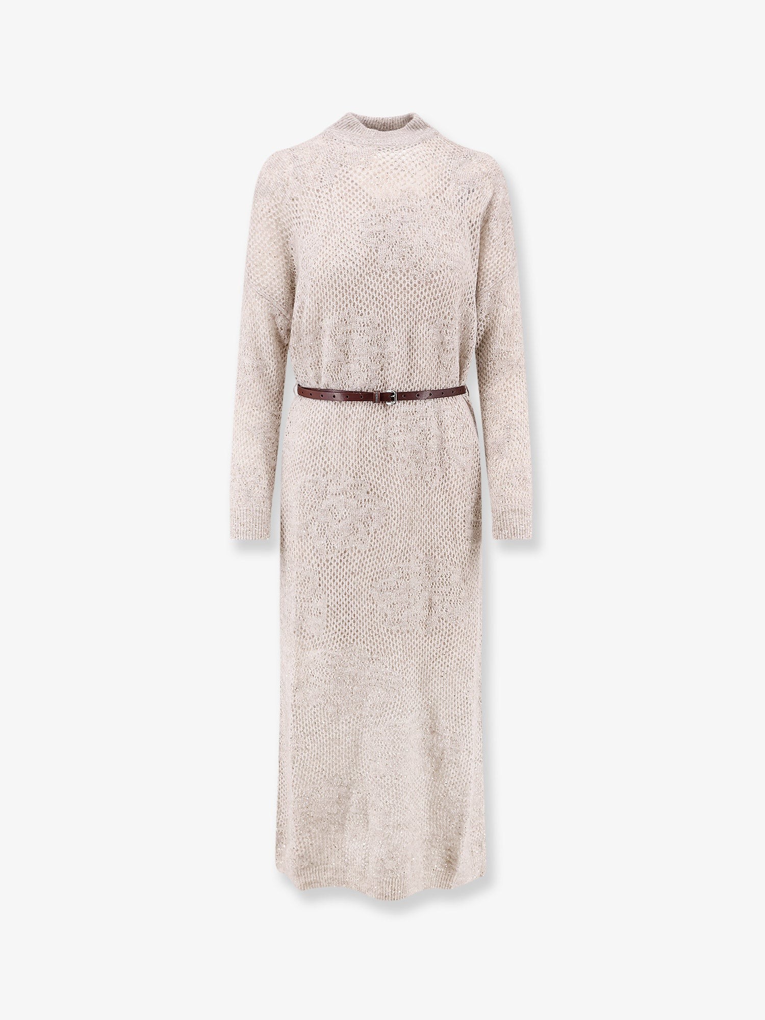 Brunello Cucinelli Mohair And Wool Blend Long Dress With All-over Dazzling Detail