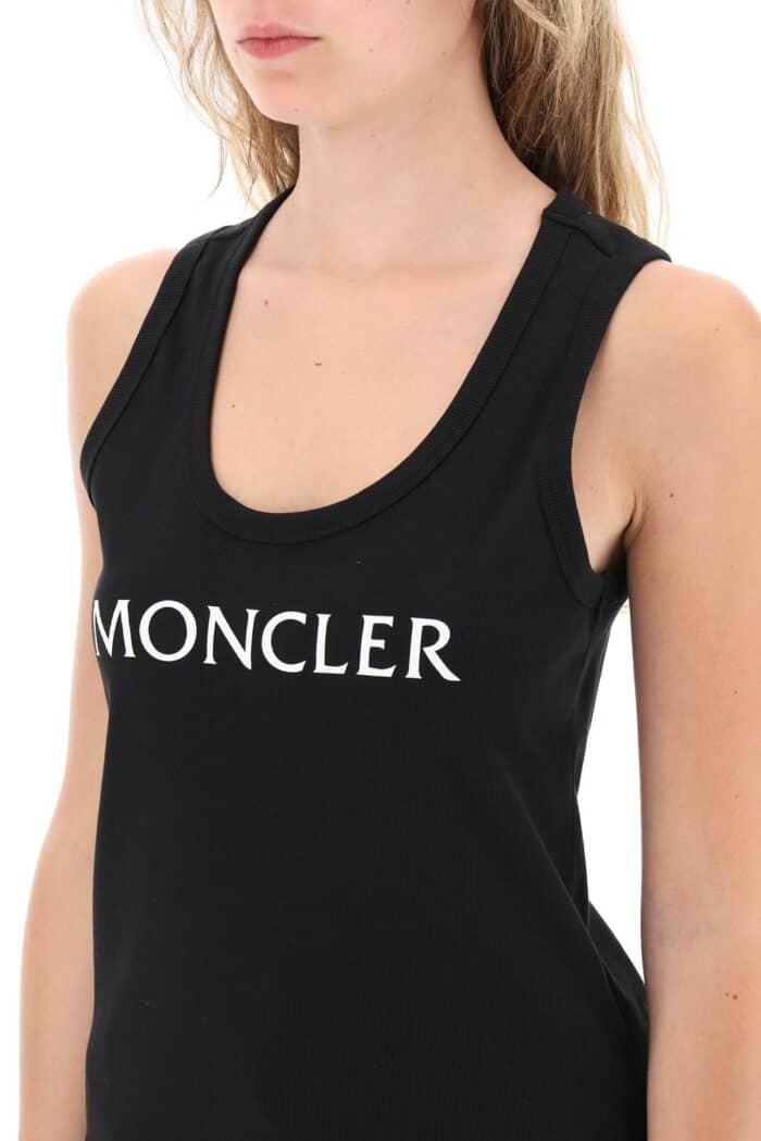 Moncler Basic Logo Print Ribbed Tank Top