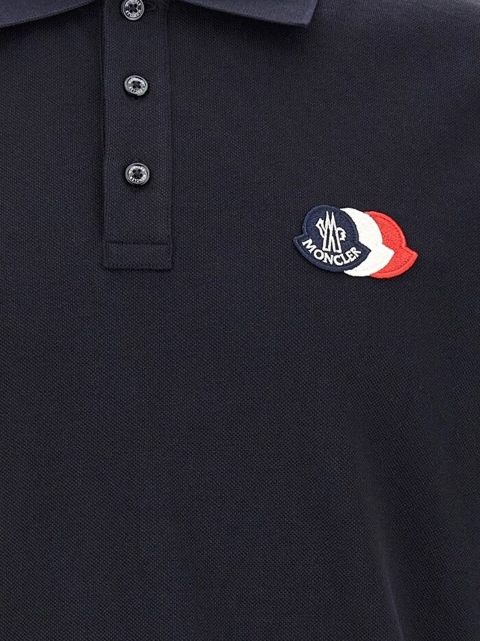 Moncler Cotton Polo Shirt With Tricolor Logo Patch