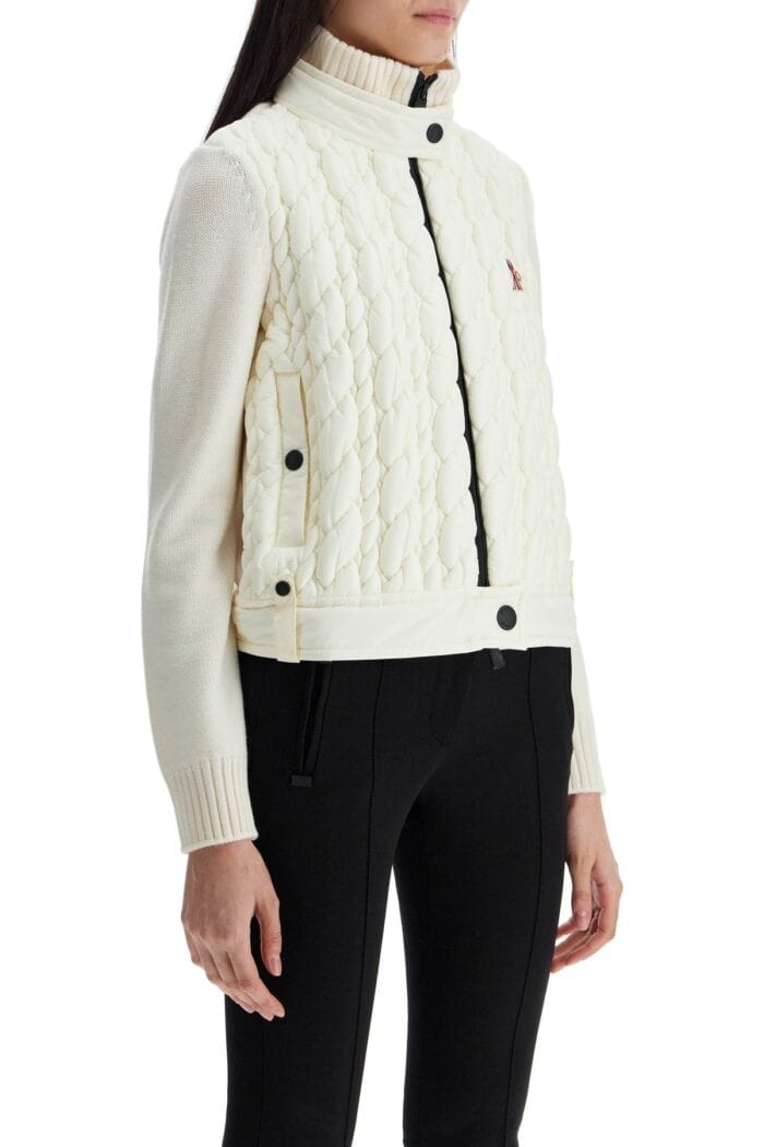 MONCLER GRENOBLE Slim Fit High Neck Cardigan In Natural Virgin Wool