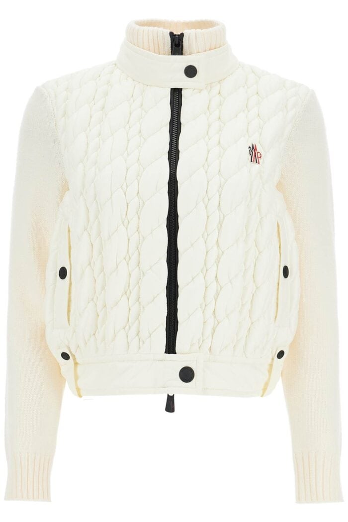 MONCLER GRENOBLE Slim Fit High Neck Cardigan In Natural Virgin Wool