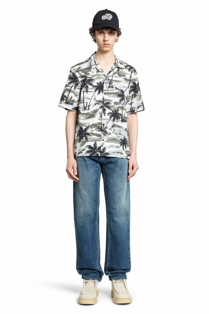 MONCLER Tropical Palm Print Short Sleeve Shirt