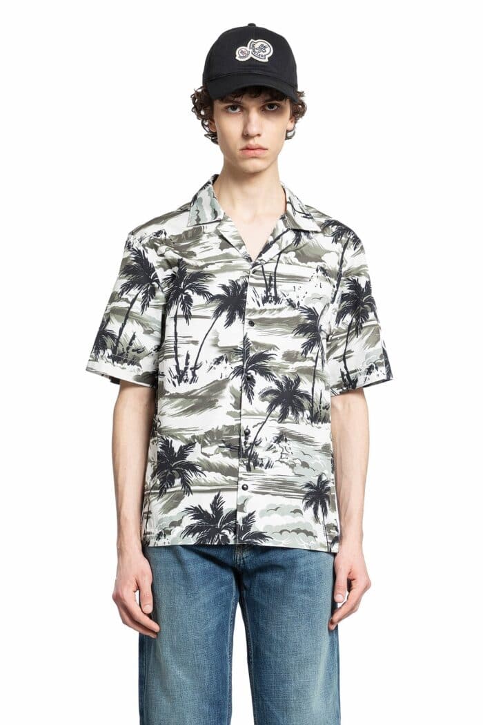 MONCLER Tropical Palm Print Short Sleeve Shirt