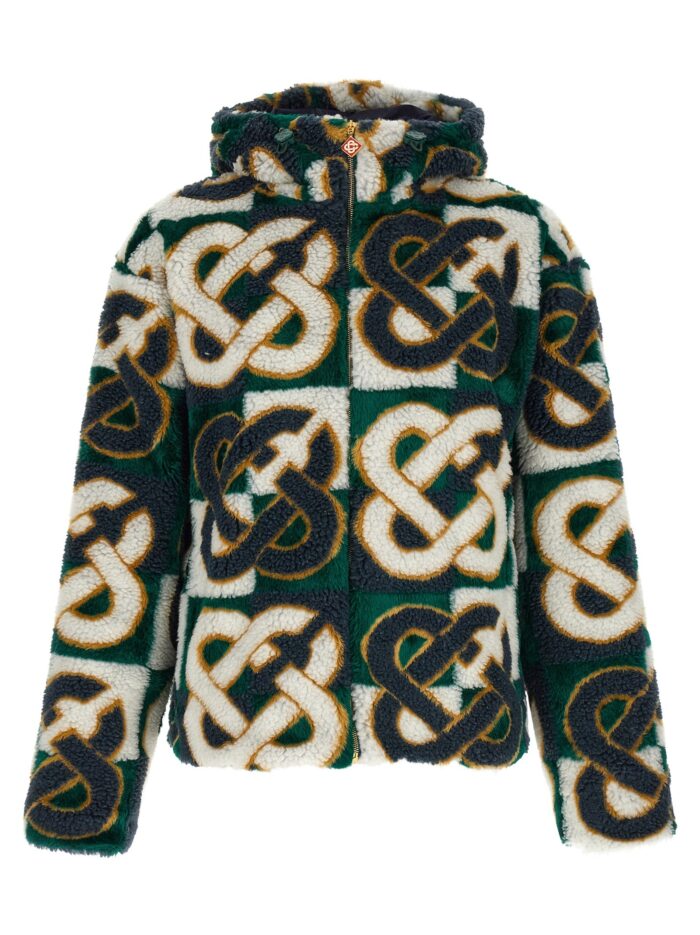 casablanca 'monogram' intarsia fleece jacket CASABLANCA 'Monogram' Intarsia Fleece Jacket