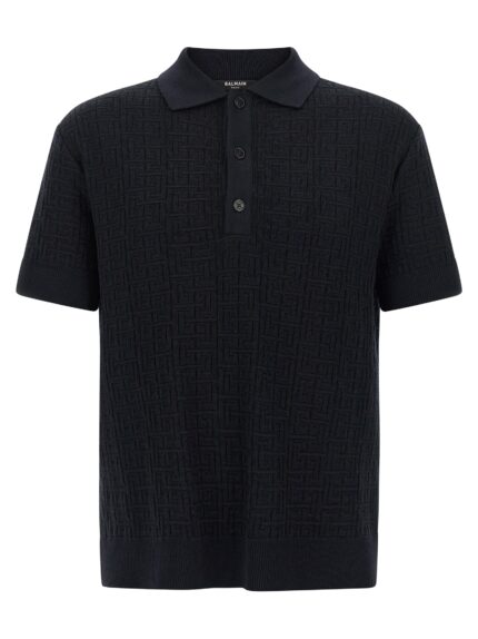Balmain 'Monogram' Knit Polo Shirt