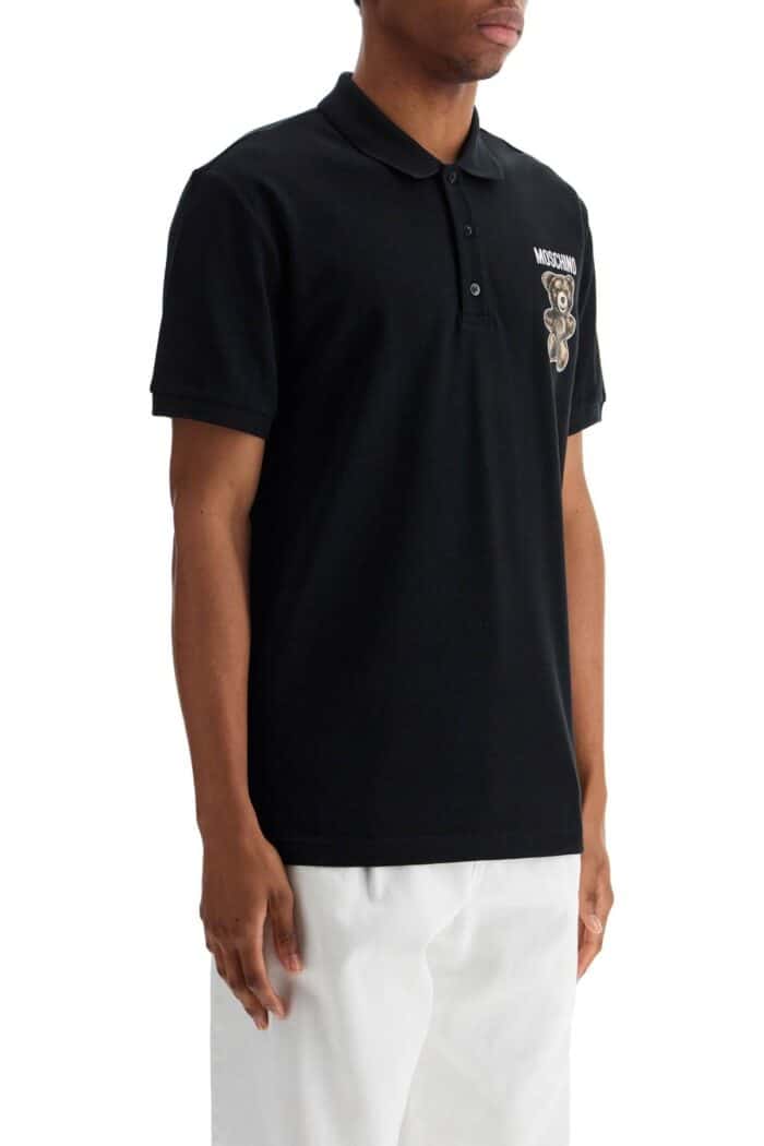 MOSCHINO Black Cotton Polo With Bear Print