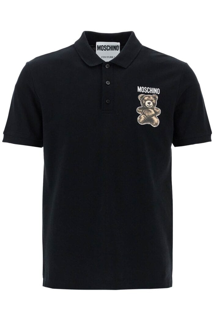 MOSCHINO Black Cotton Polo With Bear Print