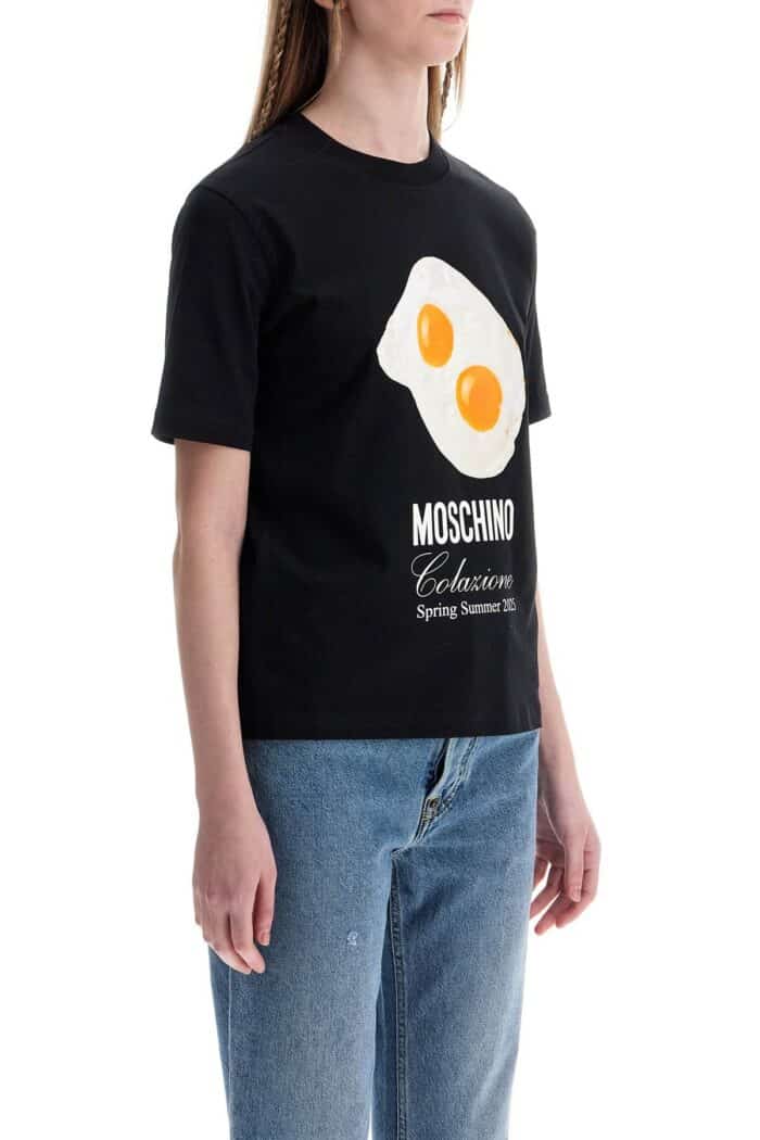 MOSCHINO Black Cotton T-shirt With Fried Egg Print