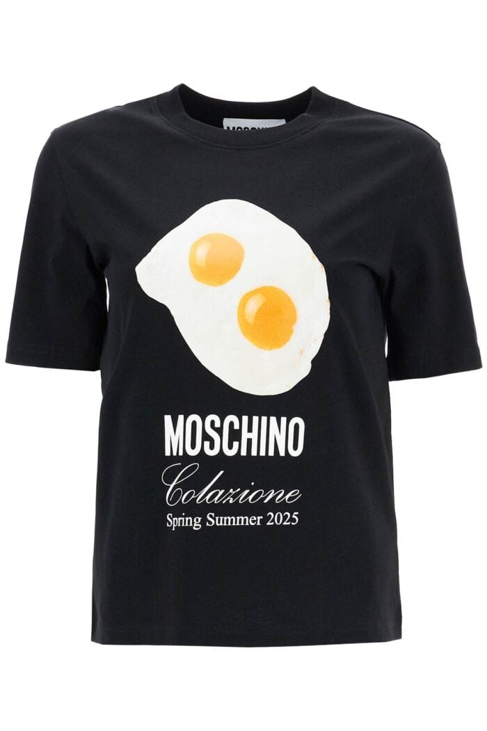 MOSCHINO Black Cotton T-shirt With Fried Egg Print