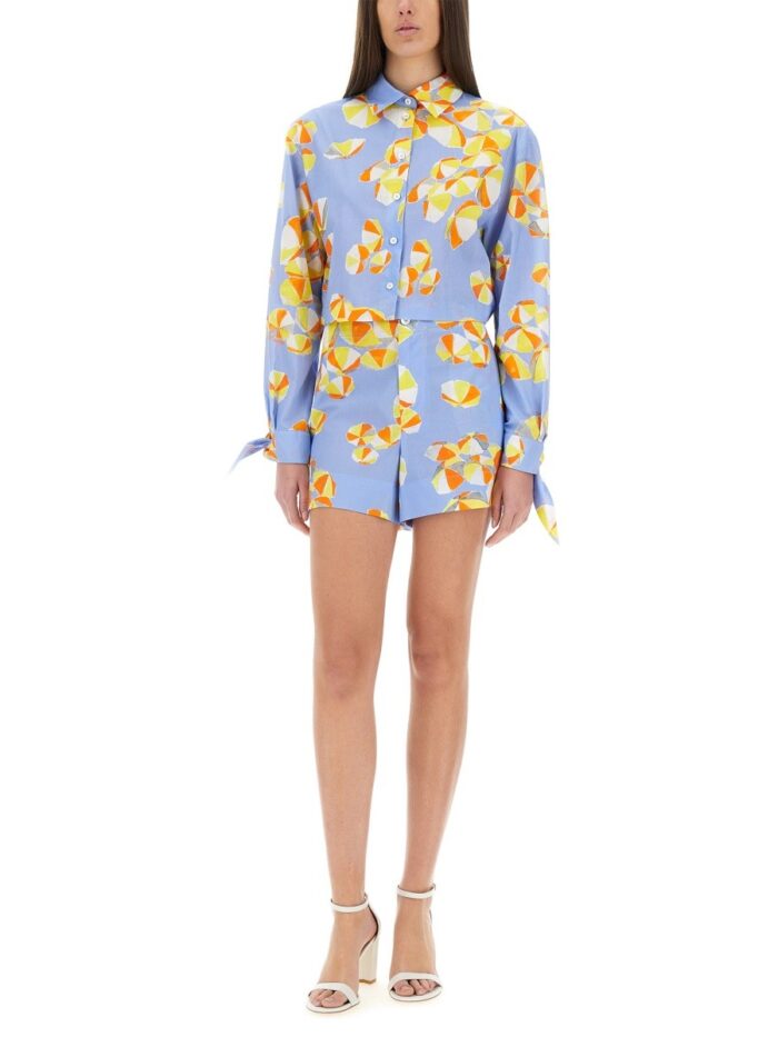MOSCHINO JEANS CROPPED SHIRT "BEACH UMBRELLAS"