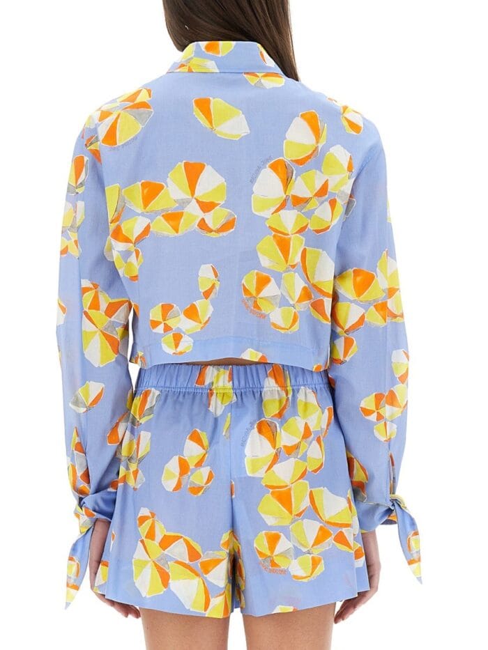 MOSCHINO JEANS CROPPED SHIRT "BEACH UMBRELLAS"