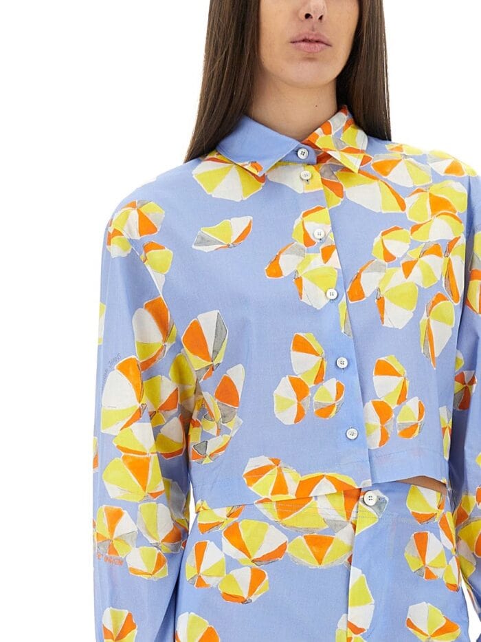 MOSCHINO JEANS CROPPED SHIRT "BEACH UMBRELLAS"