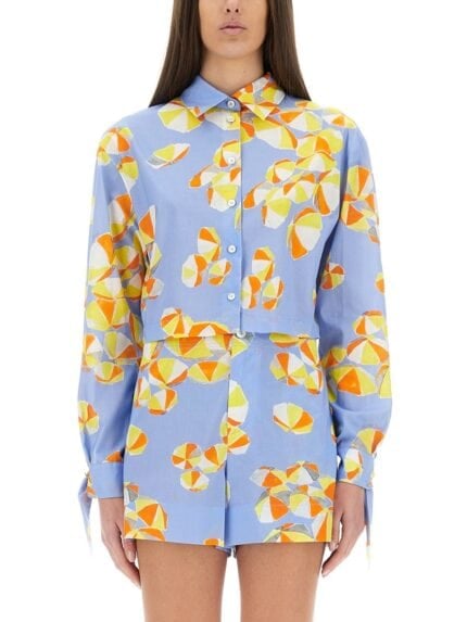 MOSCHINO JEANS CROPPED SHIRT "BEACH UMBRELLAS"