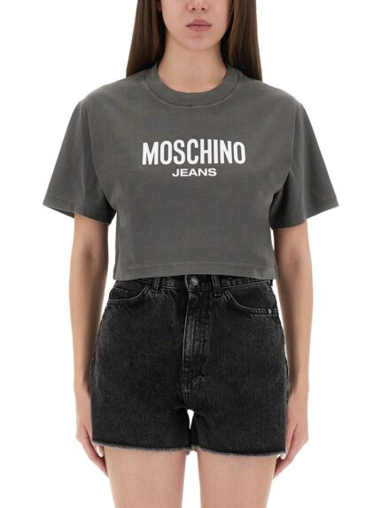 MOSCHINO JEANS CROPPED T-SHIRT WITH LOGO