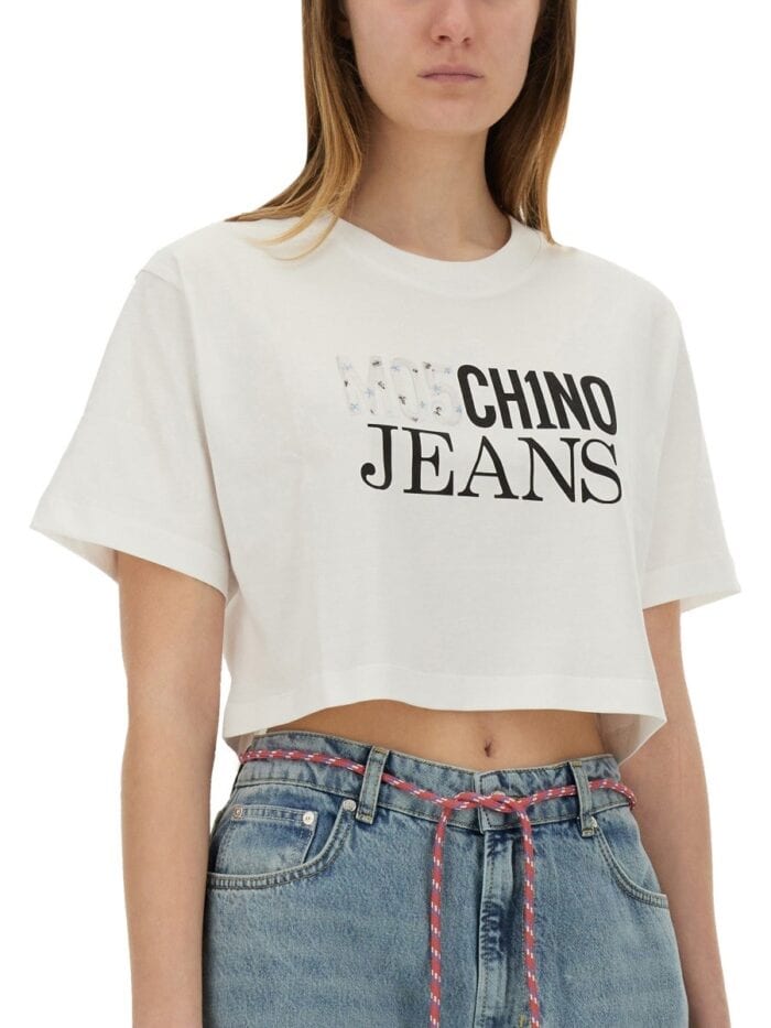 MOSCHINO JEANS CROPPED T-SHIRT WITH LOGO