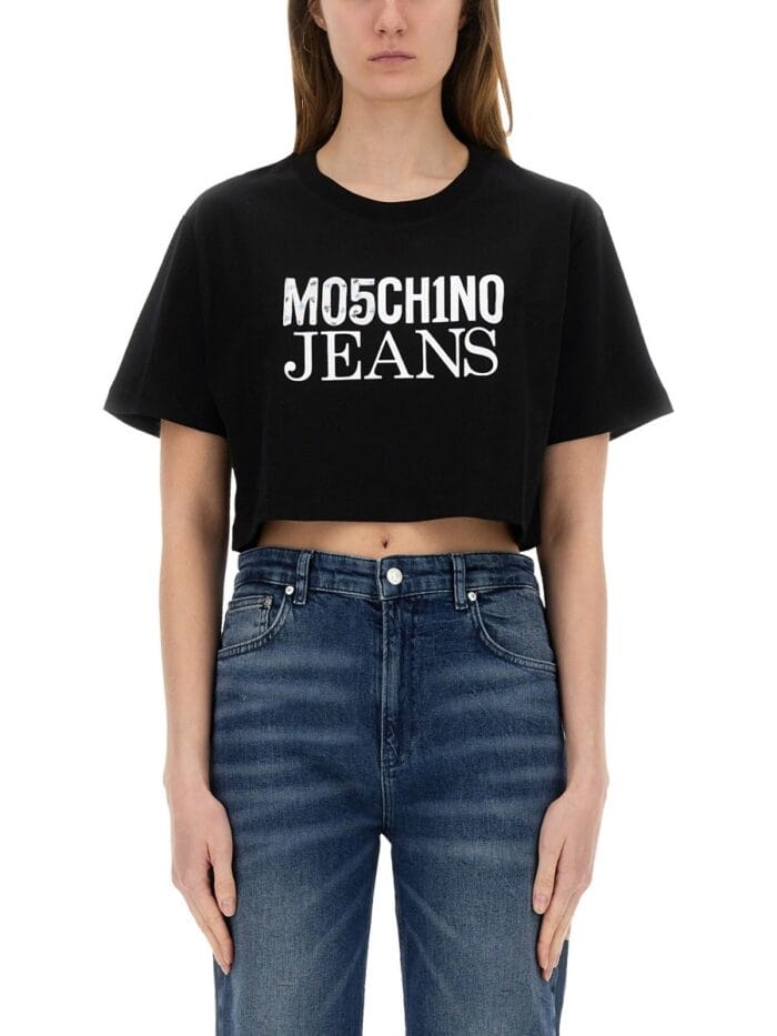MOSCHINO JEANS CROPPED T-SHIRT WITH LOGO