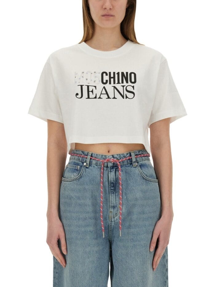 MOSCHINO JEANS CROPPED T-SHIRT WITH LOGO