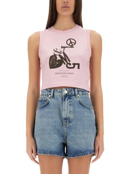 MOSCHINO JEANS CROPPED TOP WITH PRINT