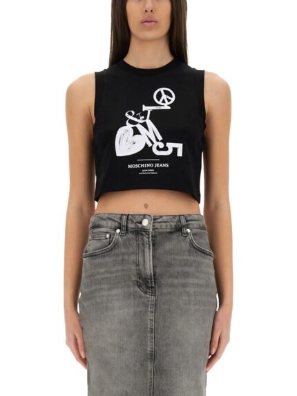 MOSCHINO JEANS CROPPED TOP WITH PRINT