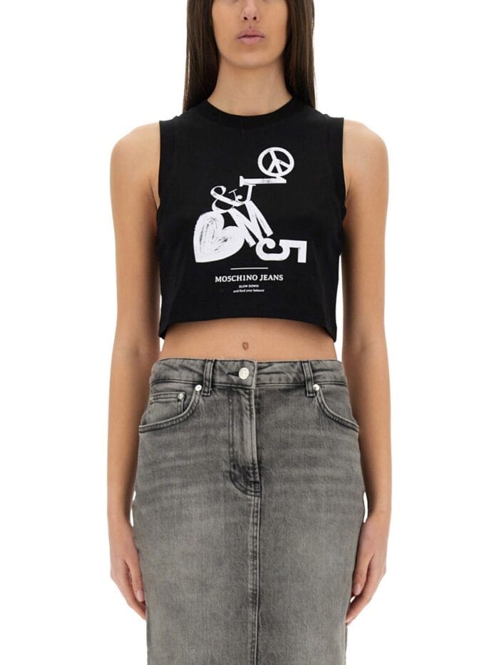 MOSCHINO JEANS CROPPED TOP WITH PRINT