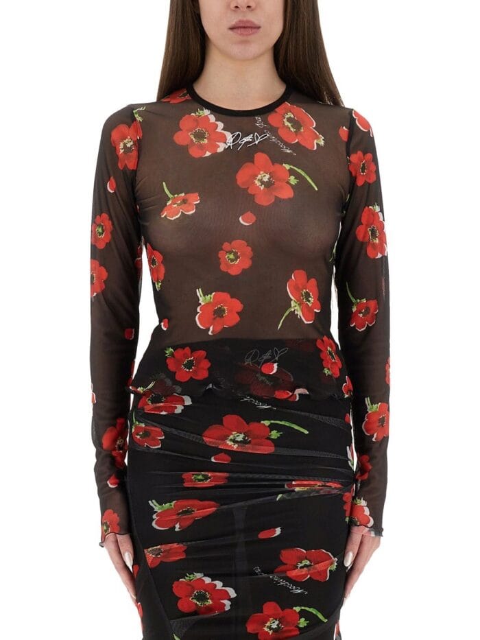 MOSCHINO JEANS FLORAL MESH TOP
