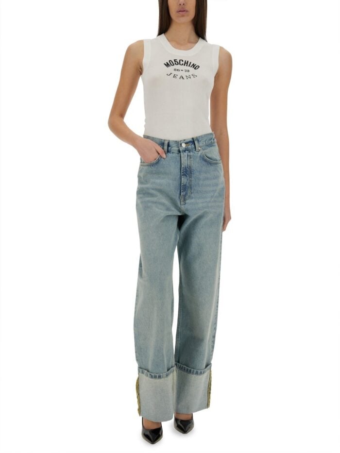 MOSCHINO JEANS KNIT TOP WITH INLAY LOGO
